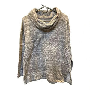 St. John’s‎ Bay Active Womens Tunic Sweater Top Size Large Gray White Print Cowl